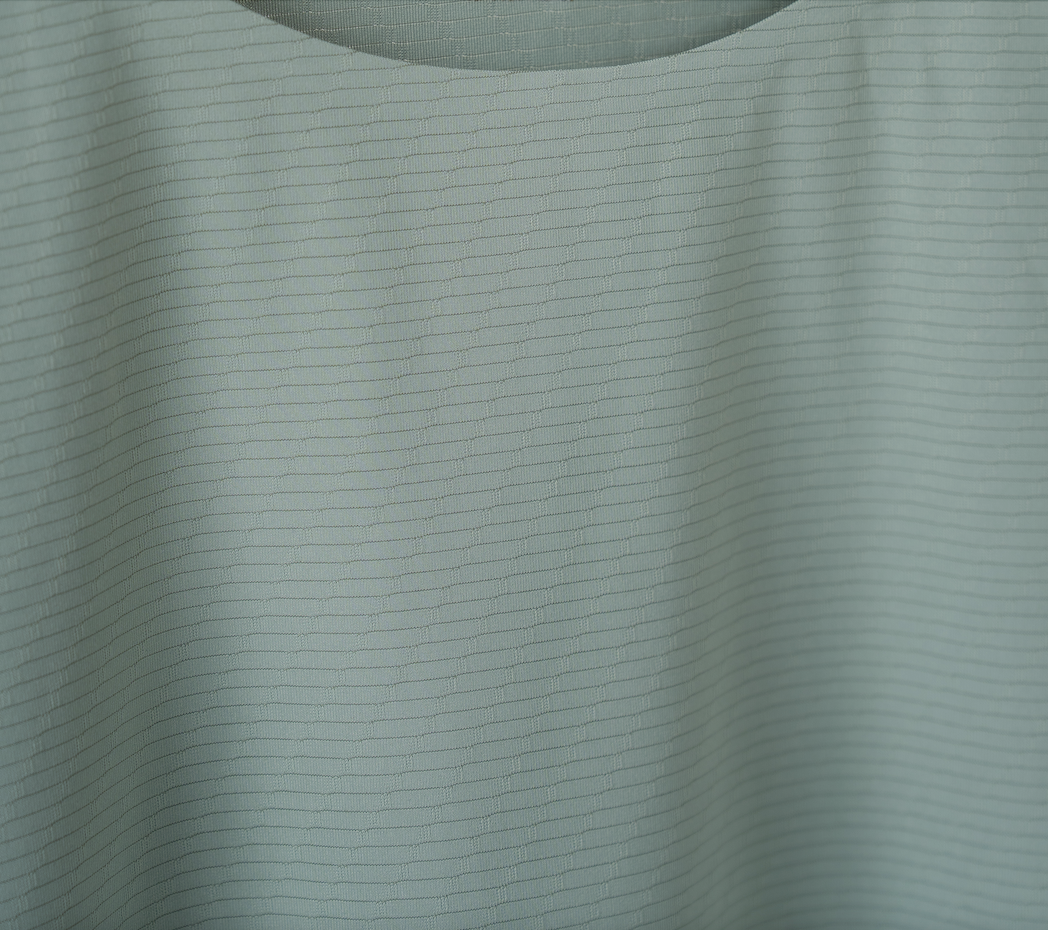 A close up of the gennady performance t-shirt showing the high quality lightweight fabric that ensures durability and shape retention designed for workout or everyday wear.