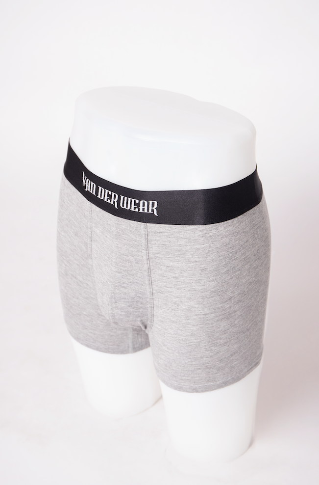 Grey mens performance boxers made from stretchy fabric.